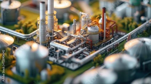 Macro shot of a geothermal energy plant model, economic reports on cost-effectiveness and environmental impact