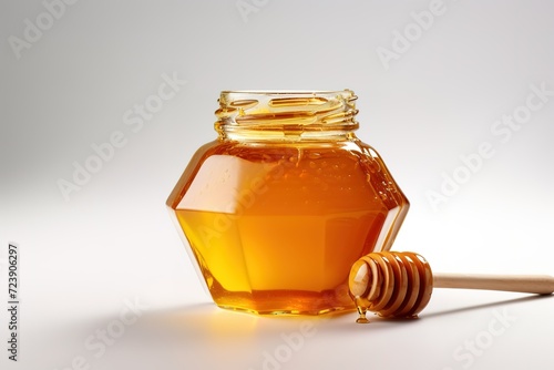 honey jar with honey on a white background