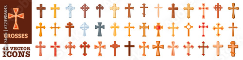 Crosses icon set. Cross icon. Religion cross. Flat style.