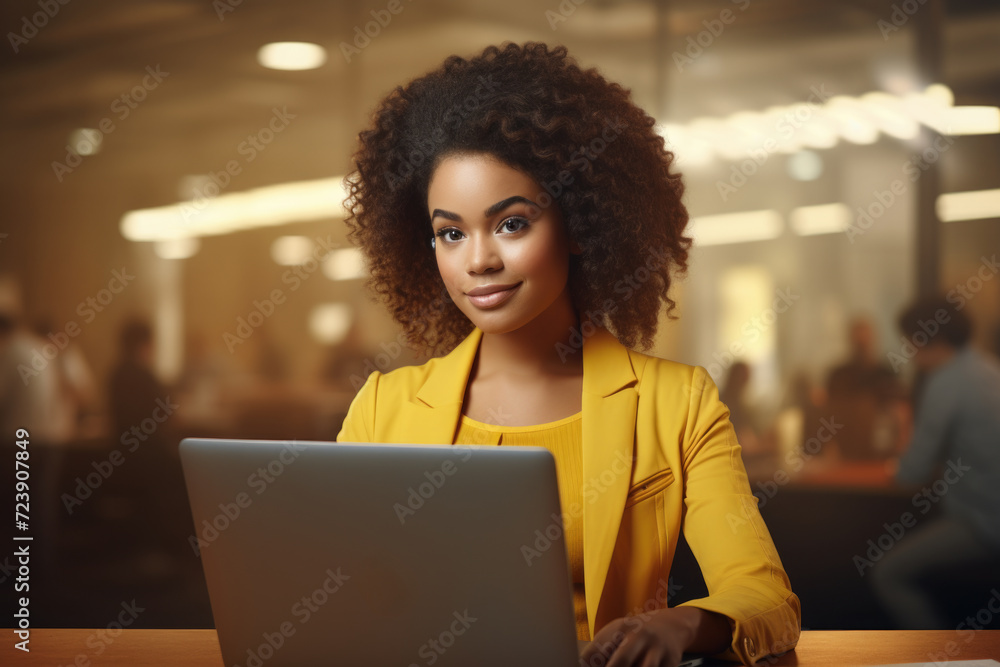 Woman sitting in front of laptop computer. Suitable for technology-related articles and blogs