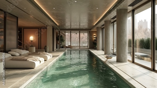 Modern light interior swimming pool room  luxury swimming pool