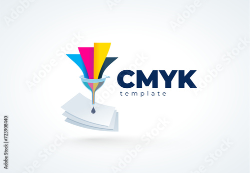 Logo Cmyk Print Polygraphy theme. Ink stripes lines and watering can. Template design vector. White background.