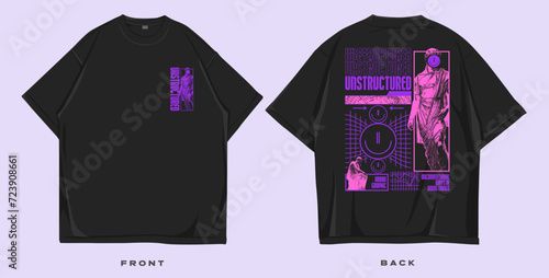 Streetwear t shirt design, futuristic t-shirt design, brutalism graphic t-shirt, urban trendy t-shirt design for print or screen printing, street style fashion