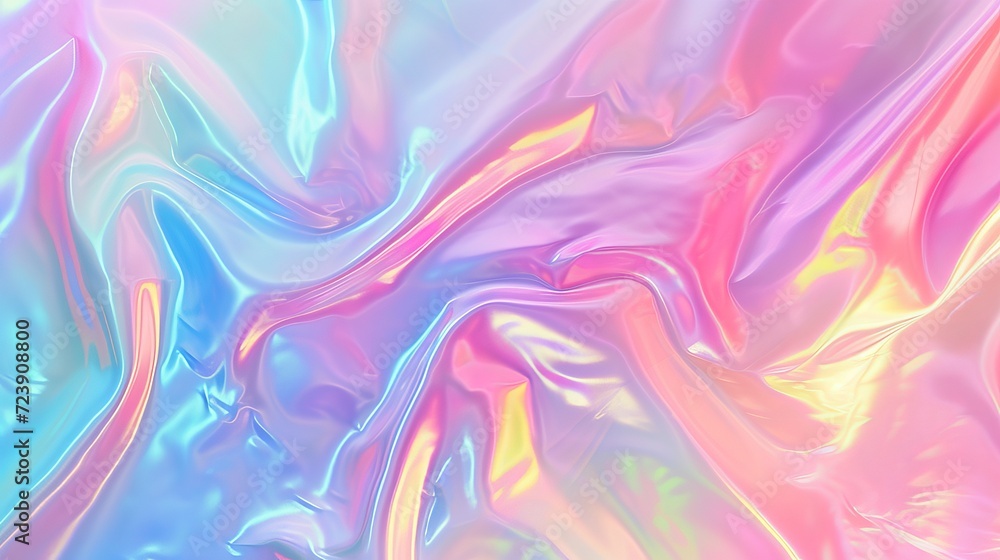 Fototapeta premium Holographic background shimmering with rainbow colors. Liquid waves with foil effect.