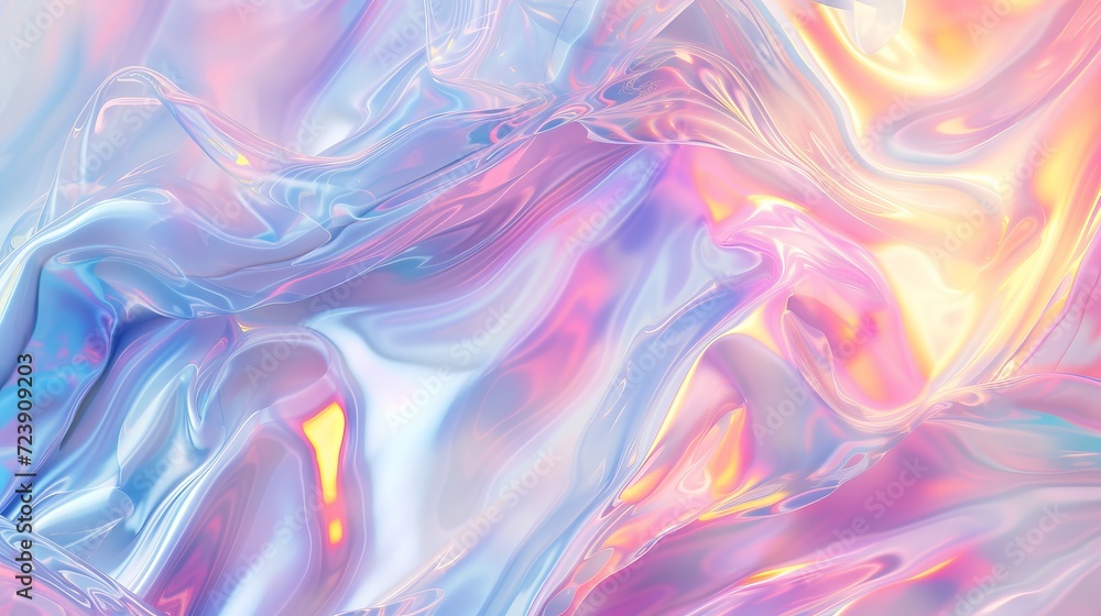 Holographic background shimmering with rainbow colors. Liquid waves with foil effect. Holographic background shimmering with rainbow colors. Liquid waves with foil effect.
