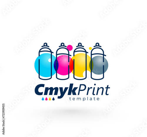 Logo Printing theme. Cmyk color Spray paint. Template design vector. White background.