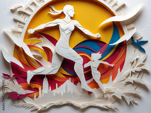 Olympics - A  Paper-cut  Craft of the Olympic Games Records Comes to Life Showcasing the Determined Spirit of a Sportsman photo