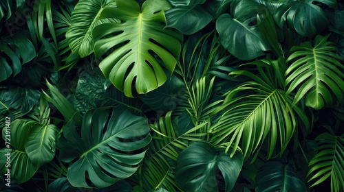 Creative nature green background, tropical leaf banner or floral jungle pattern concept 