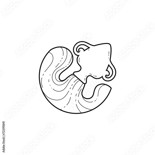 Aquarius zodiac symbol black contour, Horoscope Astrological zodiac vector icon, water pours from a jug silhouette