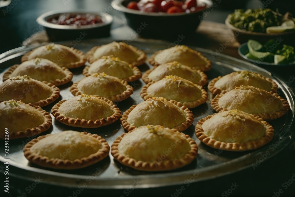Small pastries filled with meat or vegetables, similar to empanadas found by ai generated