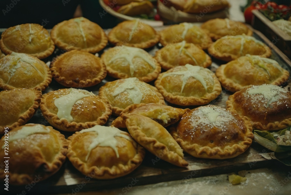 Small pastries filled with meat or vegetables, similar to empanadas found by ai generated
