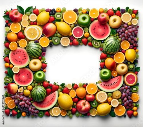 fruits rectangular frame isolated on white background