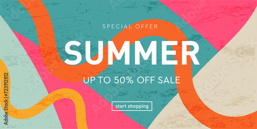 Creative Summer Design with Oval, Wave Twisting. Abstract Background Geometric Patterns for Advertising, Web, Social Media, Banner, Cover. 3d Sale Offer 50%. Vector Illustration