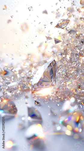 Scattered diamonds, very flash, crystal clear, emitting colorful light