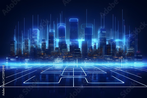 Abstract digital in futuristic technology city design and digital motion, creating a business themed abstract background	
