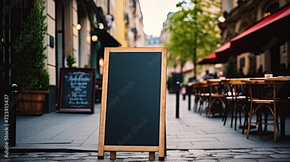 Empty sandwich board for a menu. Taste the difference with our premium ingredients and attention to detail. Sandwich perfection! - obrazy, fototapety, plakaty 