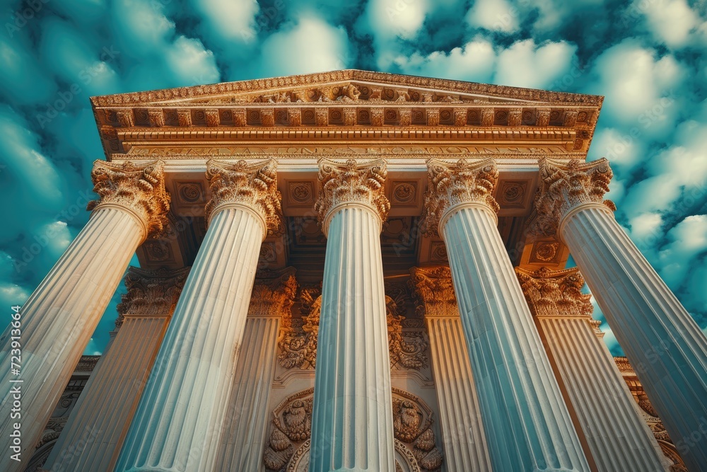 two_pillars_on_a_building_with_a_blue_sky