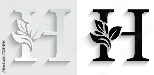 letter H flower letters. Vintage ornament initial Alphabet. Logo vector	
