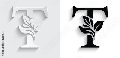 letter T flower letters. Vintage ornament initial Alphabet. Logo vector	
