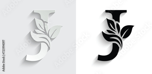 letter J flower letters. Vintage ornament initial Alphabet. Logo vector	
