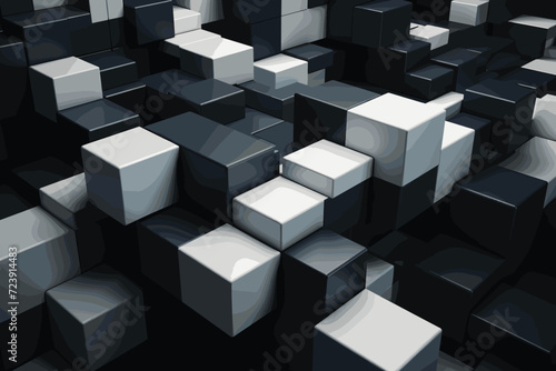 Abstract 3D Illustration Showcasing Intricate Square Patterns, abstract illustration, intricate square