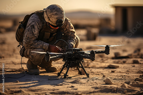 Soldier Preparing Drone for Reconnaissance Mission.