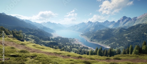 Panorama of mountains covered with clouds in the morning.