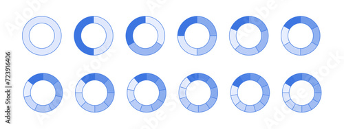 Segment circles set isolated PNG. Pie chart template. Segment infographic. Fraction icons collection