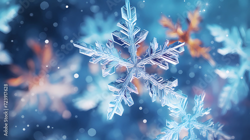 Snowflake background, snowflake border, winter holiday background, soft colors and dreamy atmosphere © feng