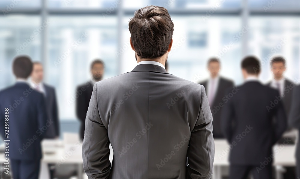 A man standing in front of a large group of people A man standing in front of a large group of people