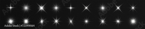 Stars bright white. Glow light effect.  Transparent light effect sparkl, lens flare, explosion, glitter, sun flash, sparks and stars. Sunlight, abstract special effect.