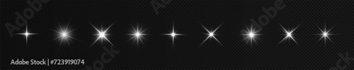 Stars bright white. Glow light effect.  Transparent light effect sparkl, lens flare, explosion, glitter, sun flash, sparks and stars. Sunlight, abstract special effect.