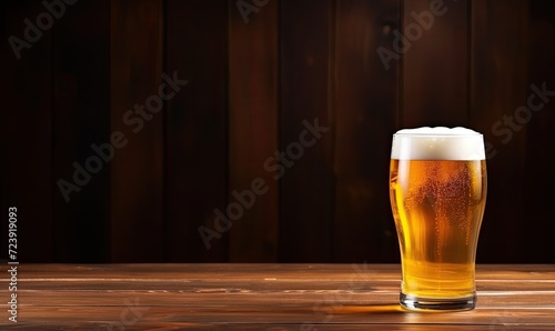 A glass of beer sitting on top of a wooden table