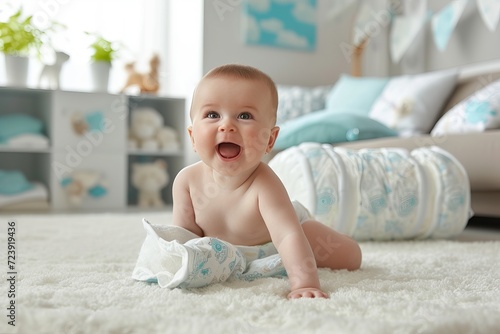 Cute caucasian infant baby, Diaper change and care of baby,
