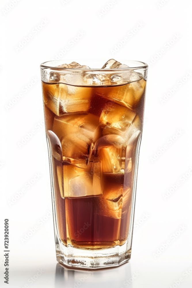 Iced Coffee served in a tall glass. White background, side view. Iced Coffee served in a tall glass. White background, side view.