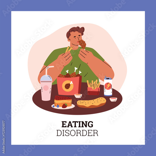Eating disorder, cartoon style vector illustration isolated on white