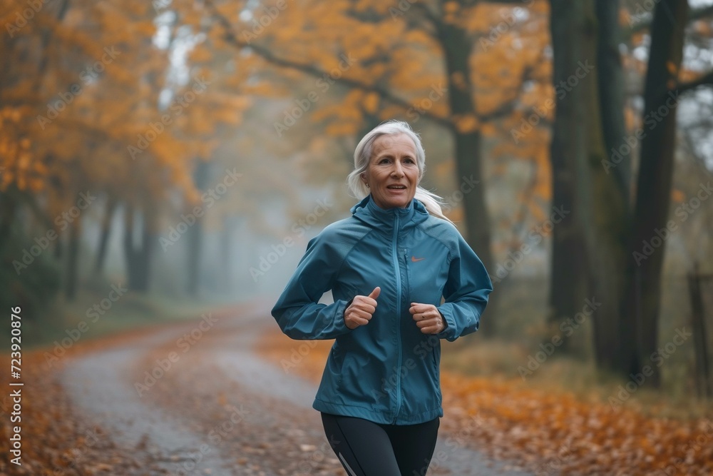 elderly people jogging in the park, healthy lifestyle. Generated ai elderly people jogging in the park, healthy lifestyle. Generated ai