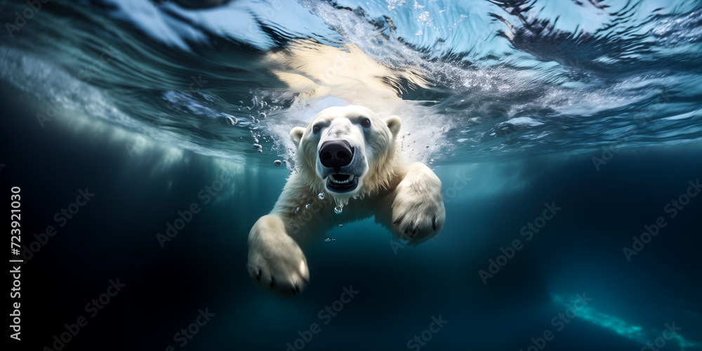 Fototapeta premium underwater photograph of a polar bear (Ursus maritimus) swimming in the arctic ocean