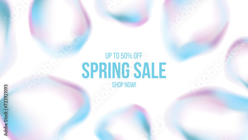 Spring Sale Banner. Springtime Sale promotion background with light colored bubbles. Soft fluid blurred colors. Blue and pink color gradients. Vector illustration.