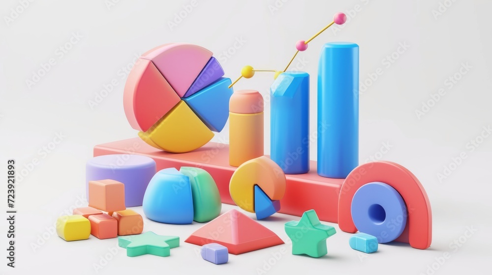 Modern colorful 3D infographics. Statistics Business 3d Pie Chart, Bars, Strips, Steps and Options. Business Infographic creative design made of 3D shapes Modern colorful 3D infographics. Statistics Business 3d Pie Chart, Bars, Strips, Steps and Options. Business Infographic creative design made of 3D shapes