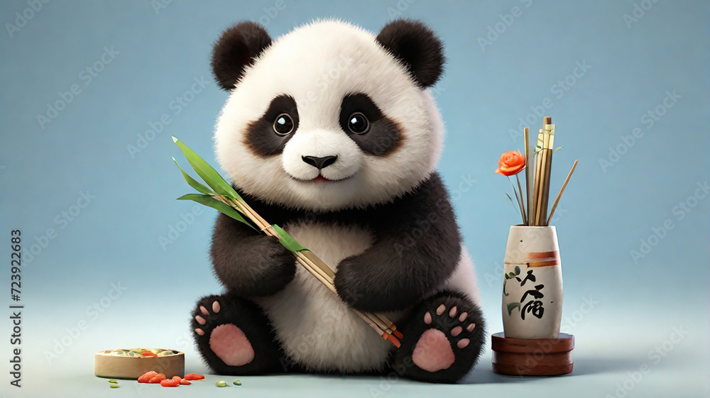 panda with bamboo and sushi