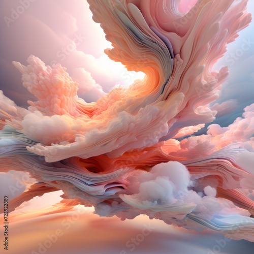 clouds in the sky abstract organic cloud shaped form with peach fuzz colors of lights  pastel colors  3d  detailed  realistic  artistic and surrealist