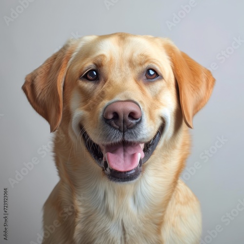 A happy golden retriever dog with a big smile on its face