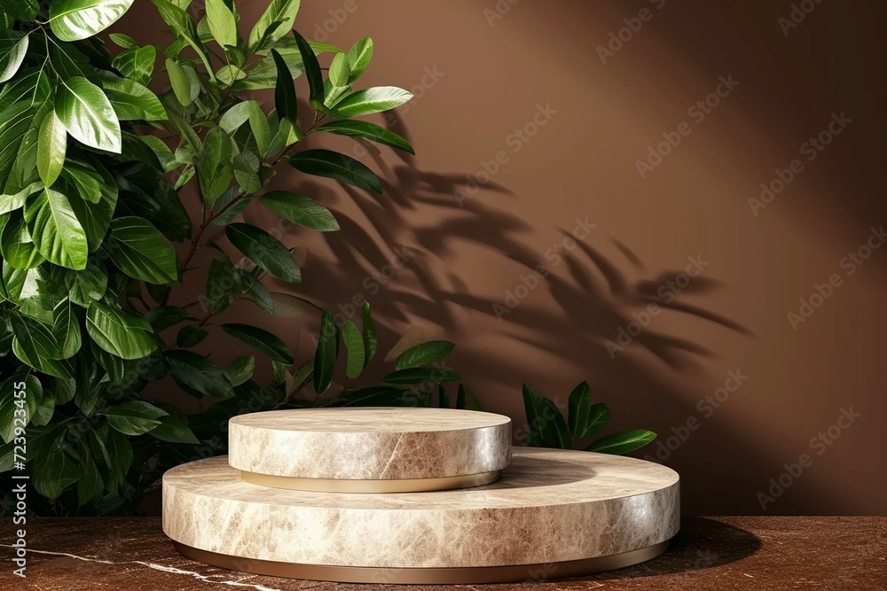 Wooden product display podium with nature