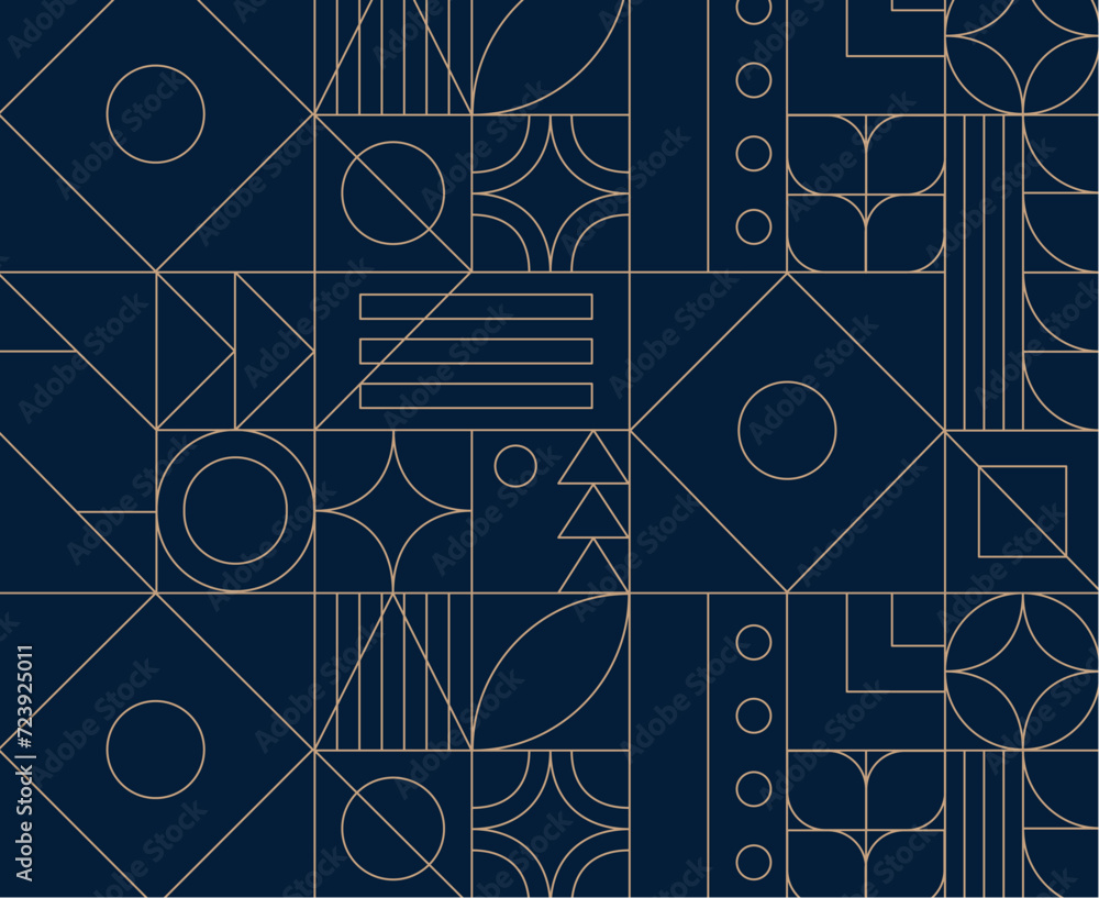 Art deco geometrical seamless vintage pattern drawing in blue palette.