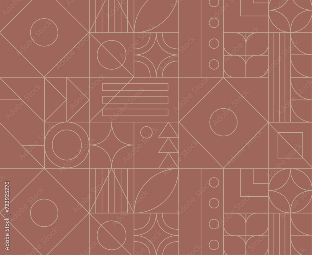 Art deco geometrical seamless vintage pattern drawing in coral palette.