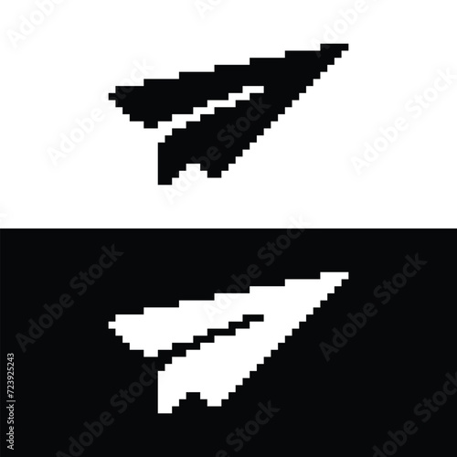  paper plane icon 8 bit, pixel art airplane icon  for game  logo. 