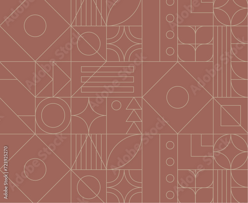 Art deco geometrical seamless vintage pattern drawing in coral palette.