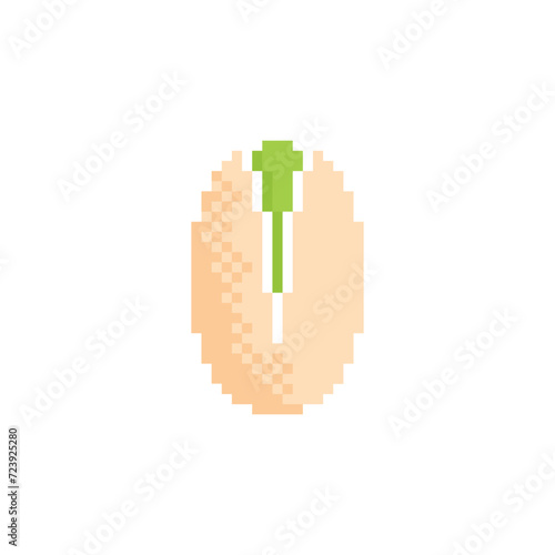pixel Pistachio icon.  Vector pixel art Pistachio nut 8 bit for game company logo template 