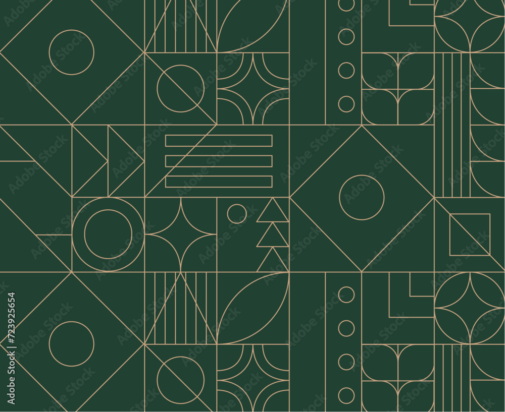 Art deco geometrical seamless vintage pattern drawing in green palette.